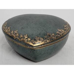 Vintage Green Ceramic With Gold Trim Jewelry Box